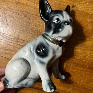 Antique 40s Ceramic French BullDog Figurine - Black and White Wrisley Chicago